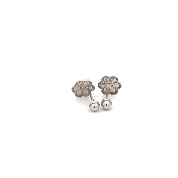 925 Sterling Silver Stud Flower Black Enamel Earrings Small Screw Back - Picture 4 of 5